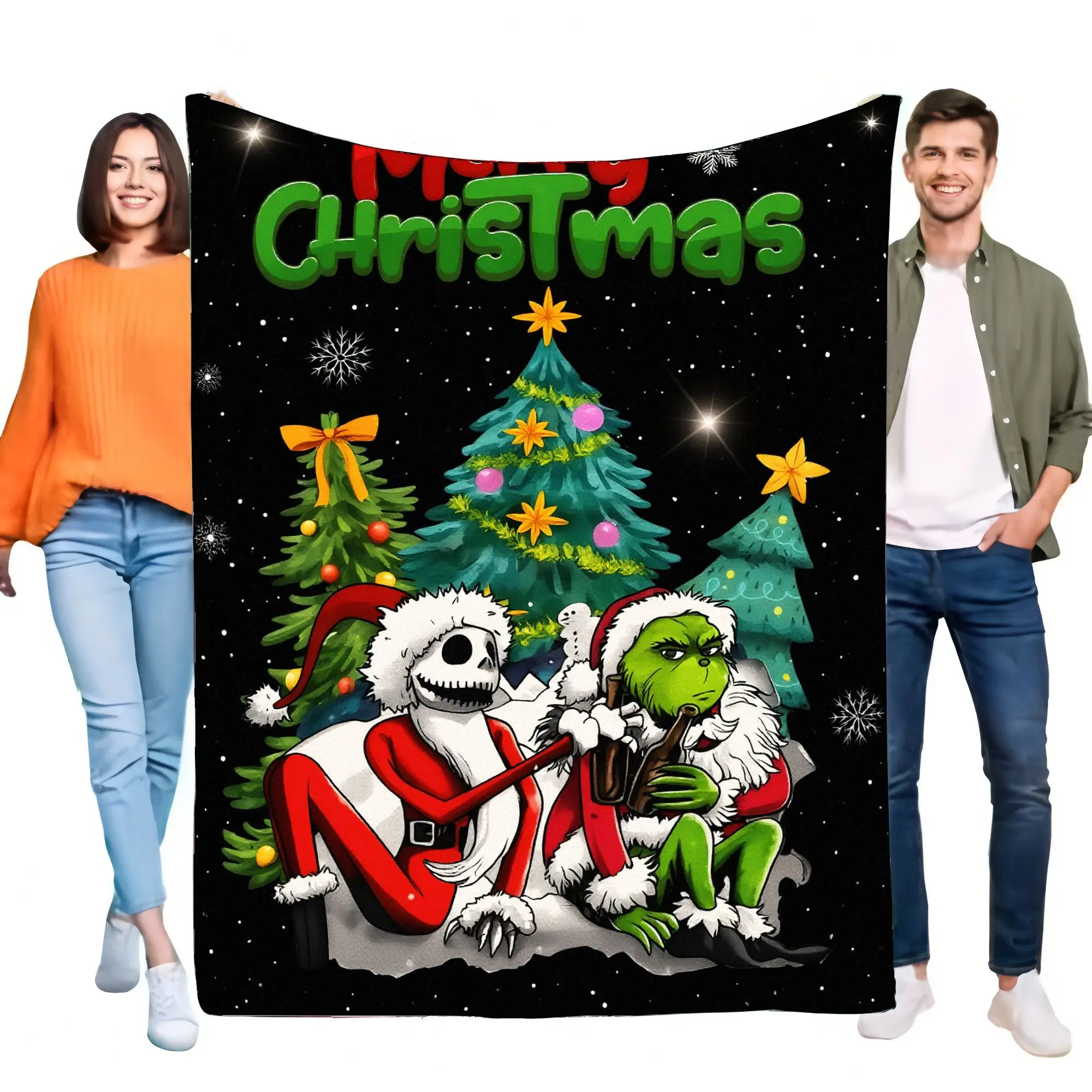 Acogedora manta navideña para adultos, manta de franela suave con diseño de Papá Noel y Grinch, perfecta para decoración navideña y regalos, ligera