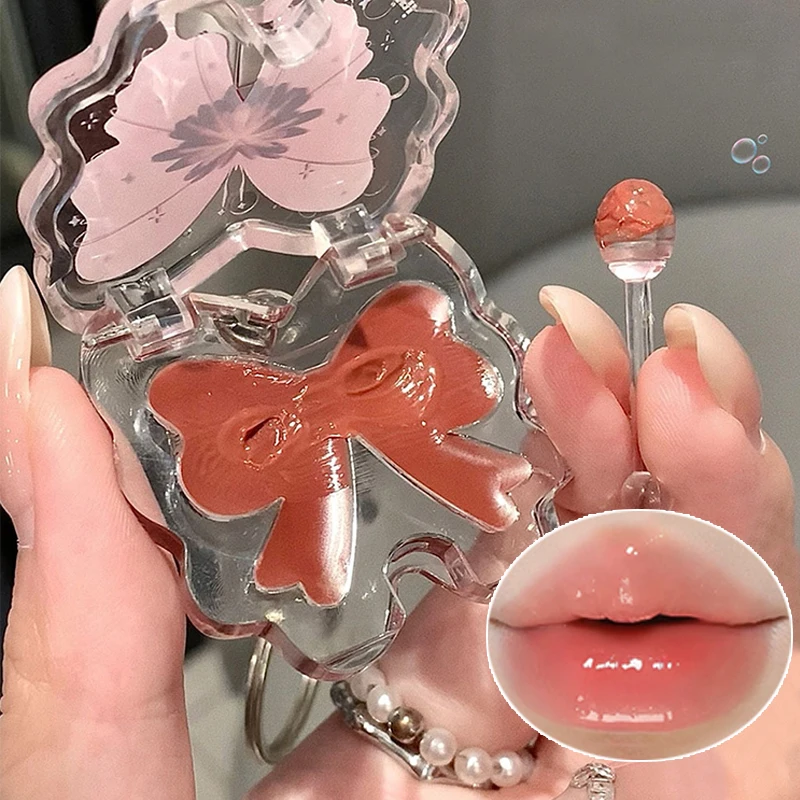 ผีเสื้อ Jelly Mirror Water Lip GLOSS พวงกุญแจกันน้ํา Long Lasting ไม่เหนียวเหนอะหนะถ้วย Liquid ลิปสติก LIPS แต่งหน้าเครื่องสําอาง