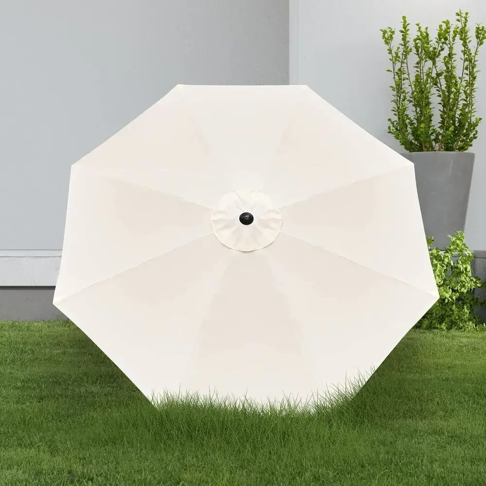 9-Foot Patio Umbrella with 50lbs Weighted Base, 8 Ribs, Suitable for Lawn, Deck, Poolside, Cream and Black