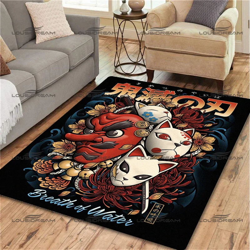 Top Animated Demon Slayer Decorative Carpet Square Flannel Cartoon Mask Rugs Modern Home Living Room Floor Mats Bedroom Carpet