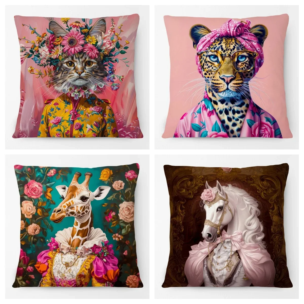 VIKAMA bathrobe funny leopard pillow case pink dopamine wind print fun living room sofa Bedroom sofa pillow case