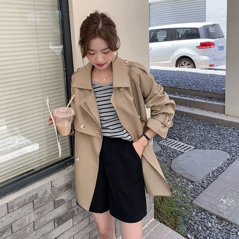 British Style Trench Coat For Women Spring Autumn Lapel Long Khaki Overcoat Casual Long Sleeve Waistband Windbreaker Female