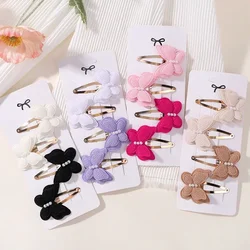 Butterfly Hair Clip Set para meninas, Double Layered Bow, Cute Bangs, Cotton Pin, Safe Kids, Baby Hair Accessories, 4Pcs Set