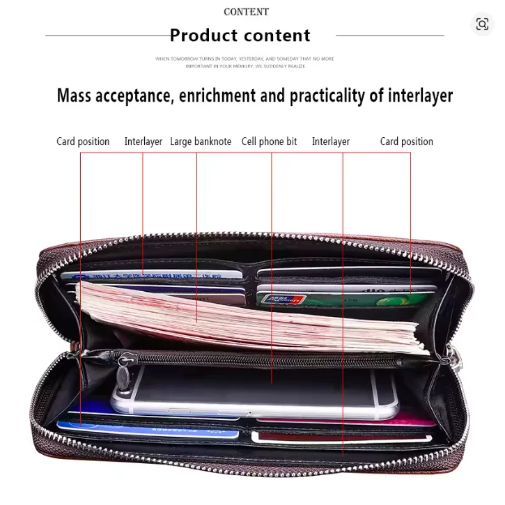Fashion Men's Long Zipper Wallet Business Multi Function Bags Purse High Capacity with Hand Belt