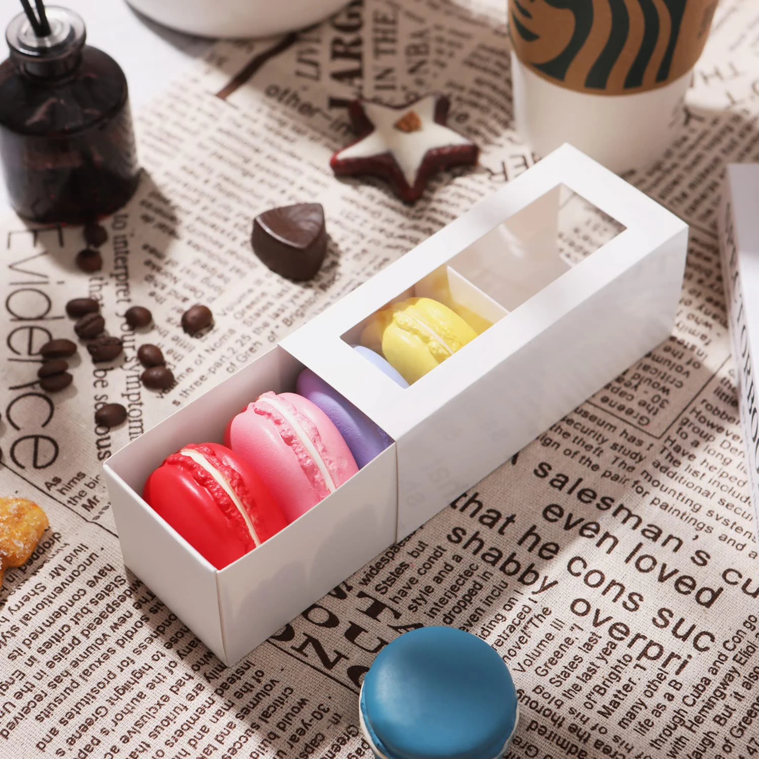 30 Macaron Boxes for 4 or 5 Macarons White Macaron Candy Gift Boxes with Clear Window (Interior Dimension 4.8