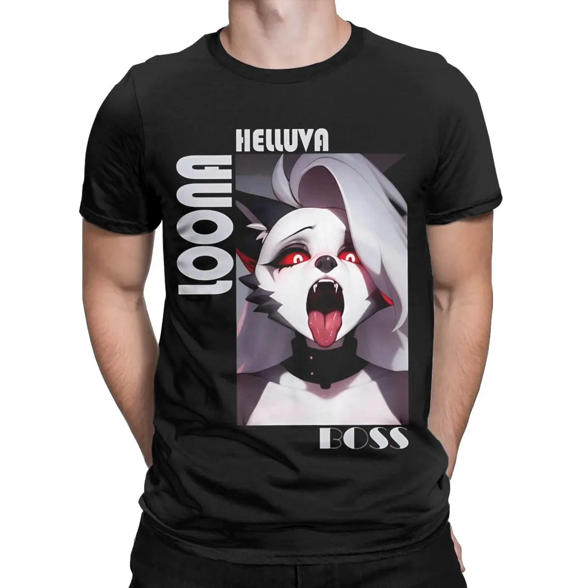 Helluva Boss Loona مثير الرجال تي شيرت خمر تيز قصيرة الأكمام Crewneck تي شيرت 100% قطن حجم كبير الملابس #3