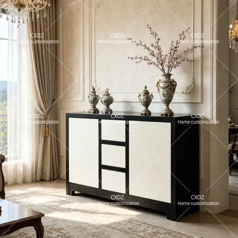 New Chinese solid wood dining side cabinet, antique French entrance cabinet, living room retro shoe cabinet