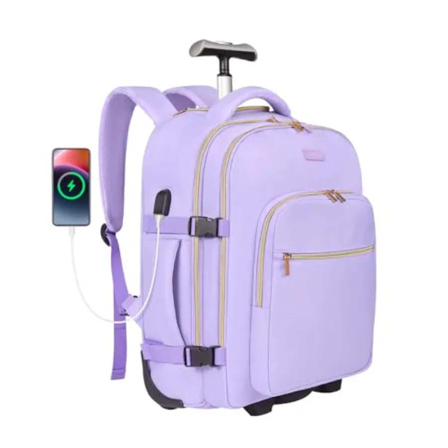

Rolling Backpack for Women 17Inch Laptop Travel Backpack with Wheels Carry on Luggage Airplane Overnight Business Bag (In Paten