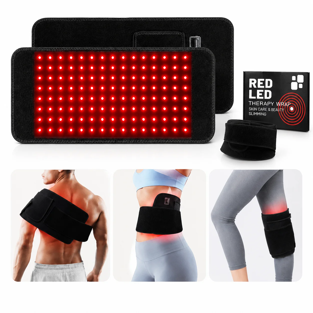 赤色光療法用ラップベルト（背中の痛み緩和用）、近赤外線led加熱パッド（スキンケア、スリミング、脂肪燃焼、ボディシェイパー用）