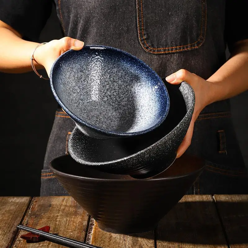 Japanese-style ceramic bowl, household large ramen bowl, soup bowl, creative tableware set, commercial bucket 3