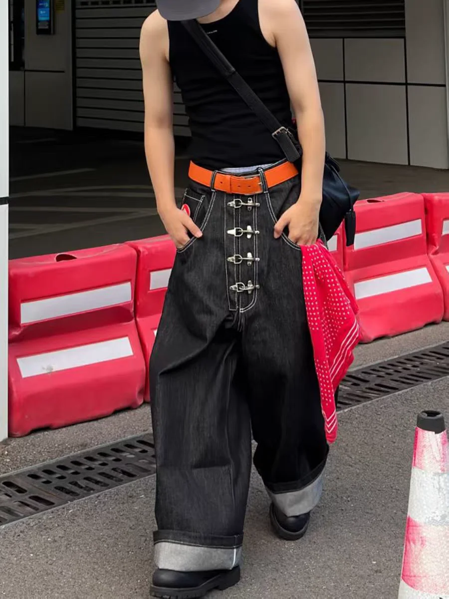 

Американская уличная одежда, винтажные джинсовые оригинальные джинсы, мужские мешковатые джинсы с силуэтом ножа, повседневные прямые джинсы