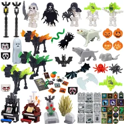 MOC Halloween Building Blocks Green Evil Spirit Pumpkin Head Cover Skeleton Horse Bone Man Legion Knight Weapen Accessories Toys