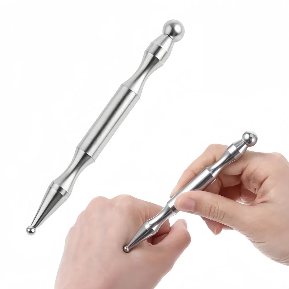 

‌ Массажер-ручка из нержавеющей стали для акупунктуры — двухсторонний массажер для глубоких тканей лица и тела, инструмент для акупрессуры для снятия боли в меридианах