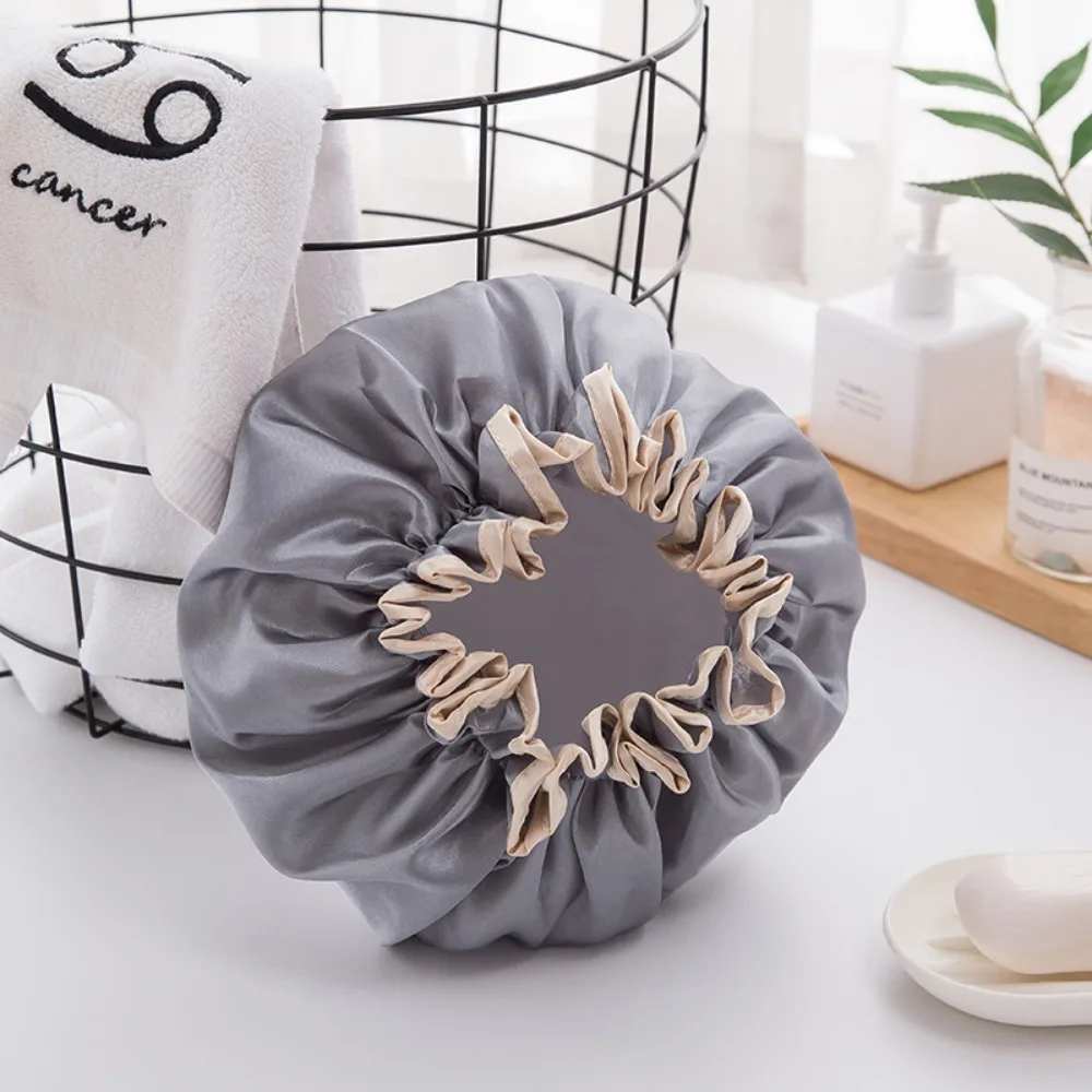 Double Layer Shower Cap Women Waterproof Thickened Reusable Oil Proof Kitchen Hair Cover Bonnet Satin Hair Bonnet for Sleeping