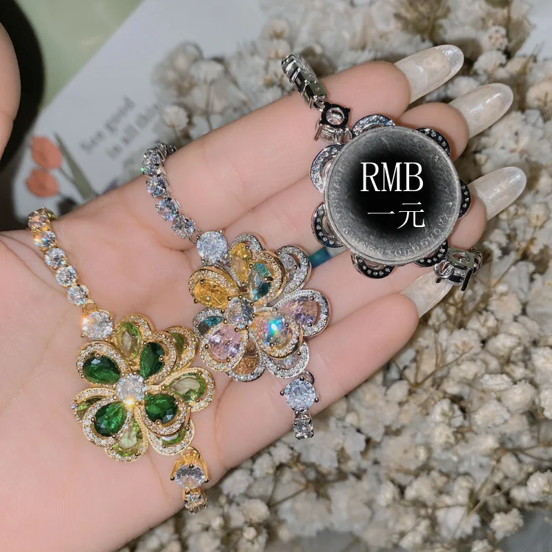 

MDLFES Moissanite style Designed Colorful Little Rich Girl Bracelet 18k Plated Camellia Rainbow Bracelet