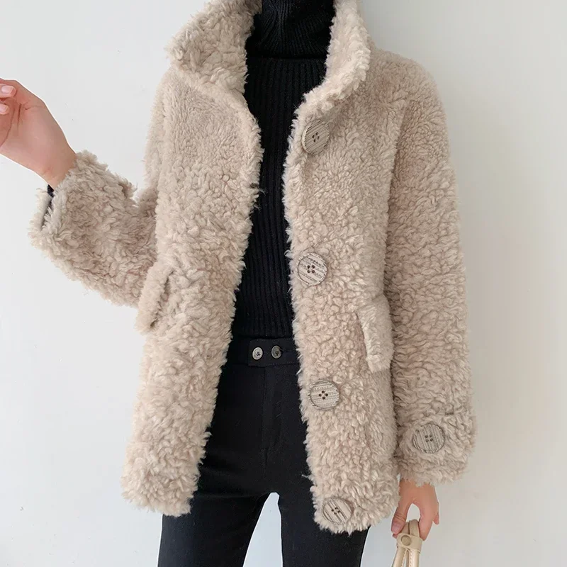 AYUNSUE Winter 100% Real Sheep Shearing Jacket Women\'s Fur Coat Famale Clothes Short Wool Coat Stand-up Collar Chaquetones Mujer