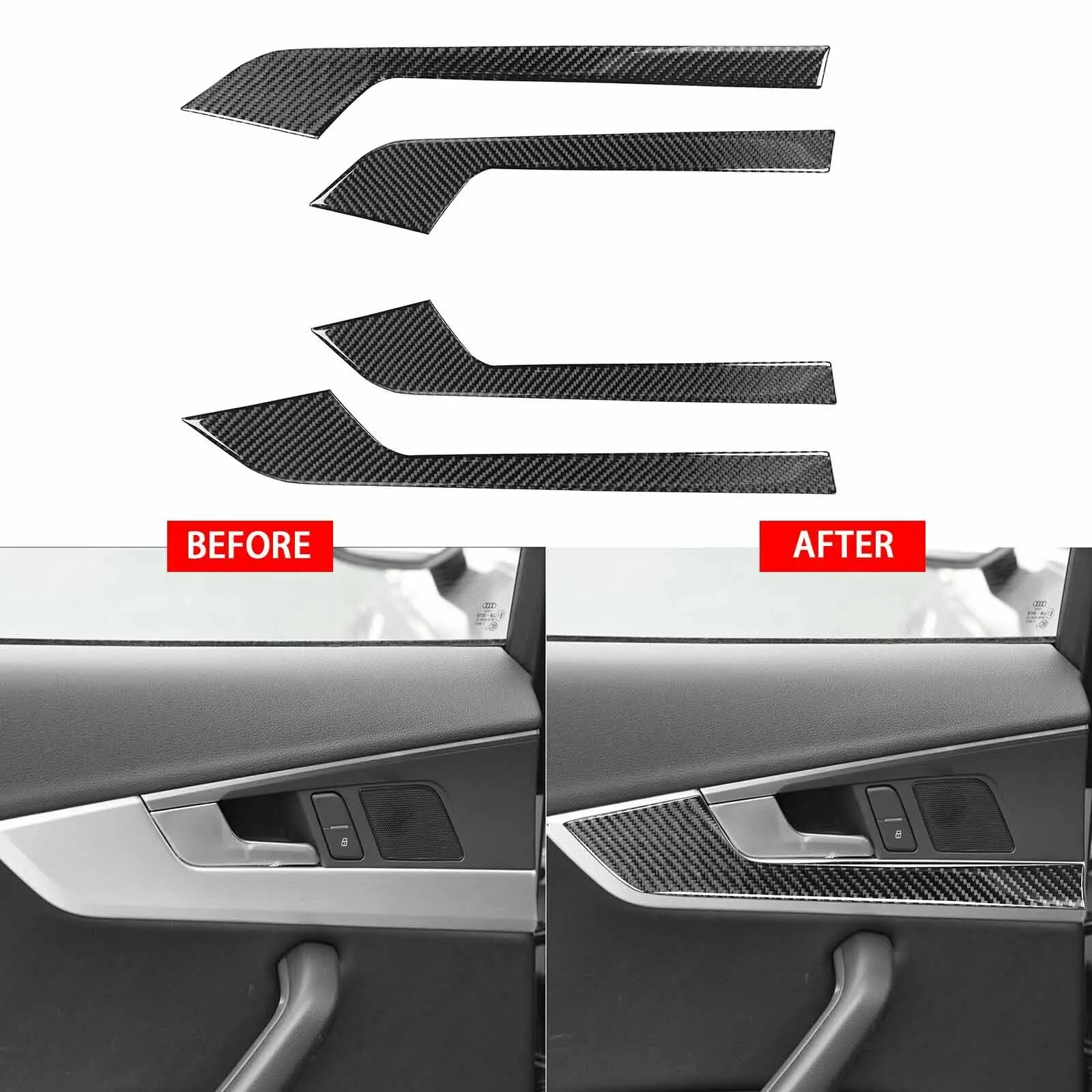 

4pcs Real Carbon Fiber Car Door Handle Panel Cover Trim Sticker Auto Decor Part For Audi A4 B9 2017-2019 Car Interior Accessorie