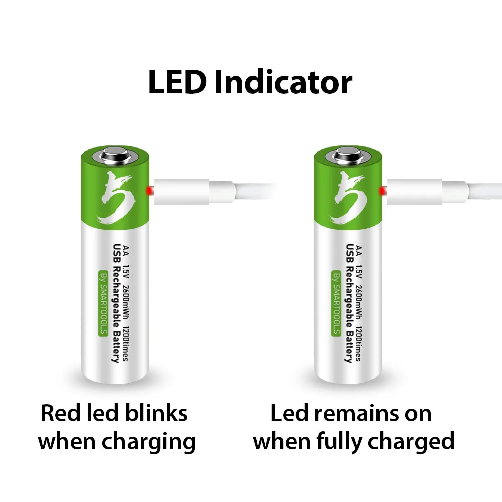 Akumulator AA + AAA USB 1.5V AA 2600mWh/AAA 750mWh akumulatory litowo-jonowe do zabawek zegarek odtwarzacz MP3 termometr + kabel TYPE-C