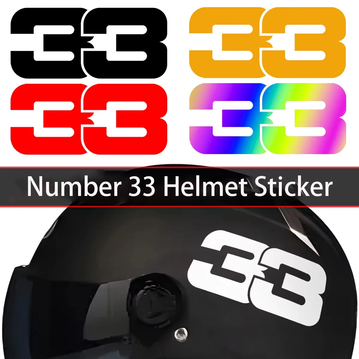 Number 33 Decor Reflective Motorcycle Stickers Waterproof Vinyl Helmet Decorative Decal