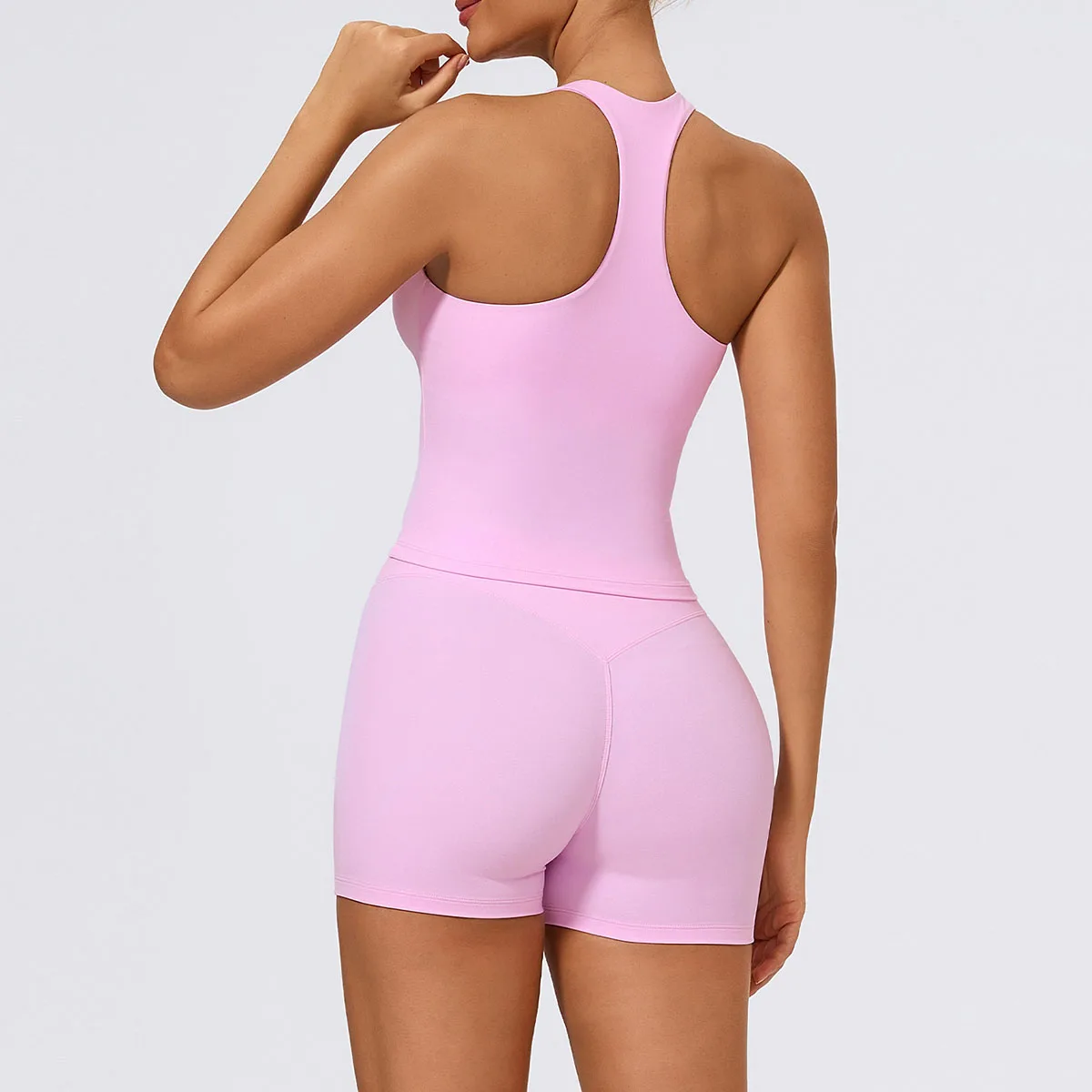 Women's 2Pcs Sports Shorts Set High Waist Stretch Fitness Leggings with Push-Up Sporty Vest And Breathable Yoga Tank Tops Suit