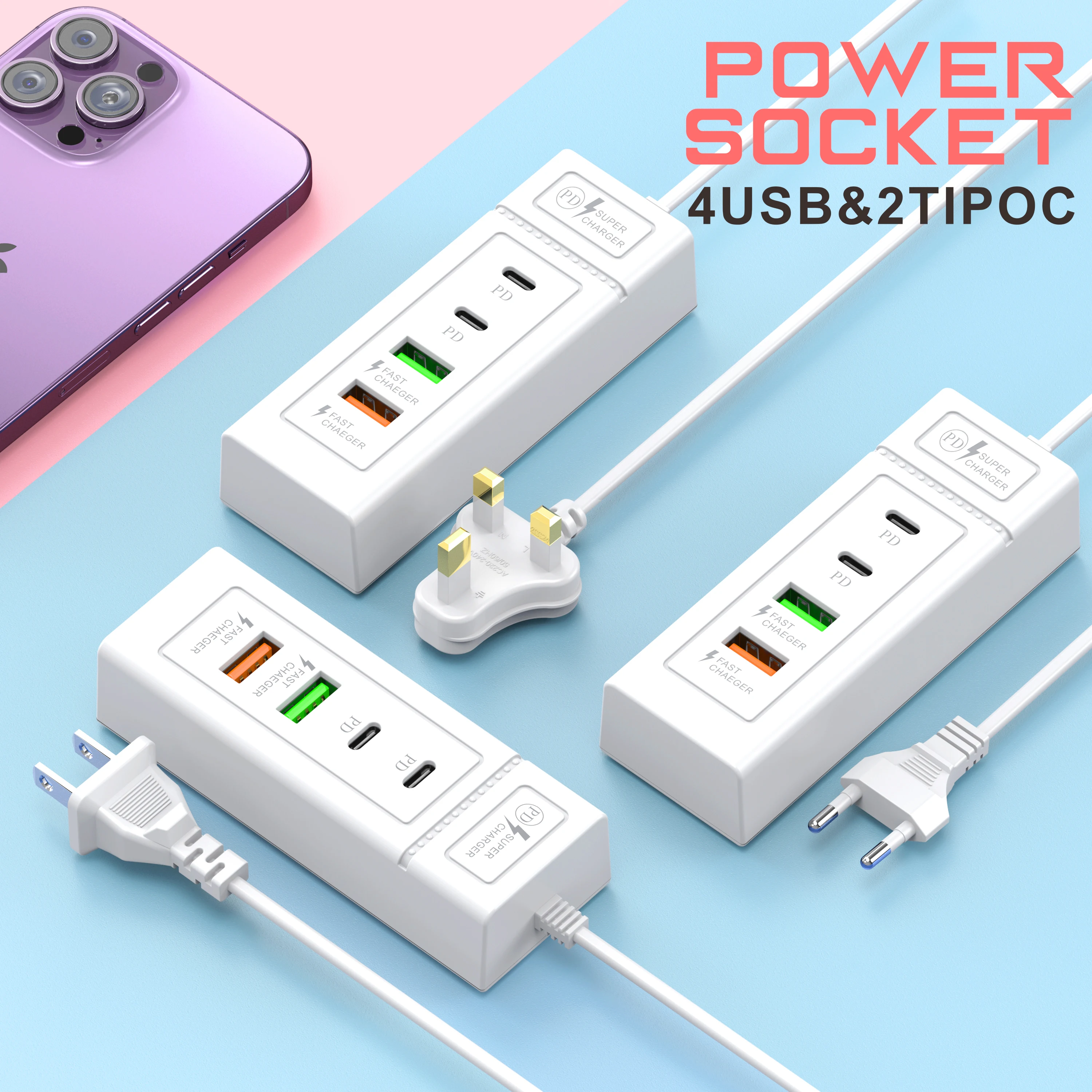 4 Ports USB Type C Charger Mini HUB 3.0 Splitter Fast Charging Wall Charger Phone Adapter For iPhone Xiaomi Samsung Power Socket image 3