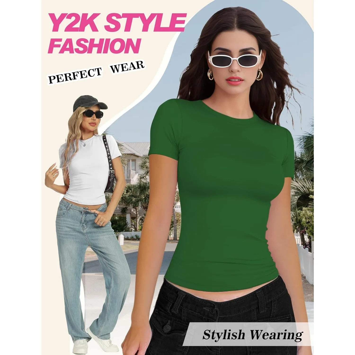 T-shirt girocollo basic da donna a maniche corte T-shirt slim fit Estate 2025 Y2k Top aderente per uscire Camicie attillate carine