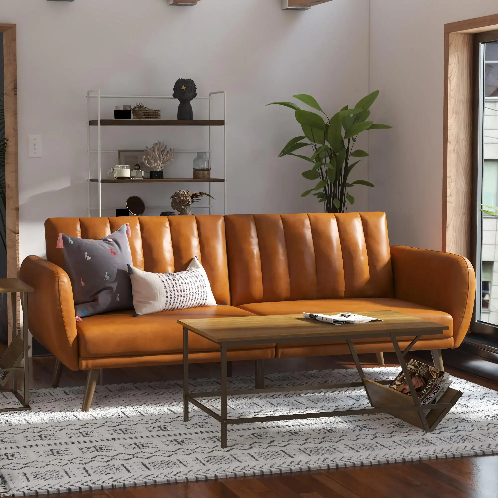 Brittany Futon, Camel Faux Leather