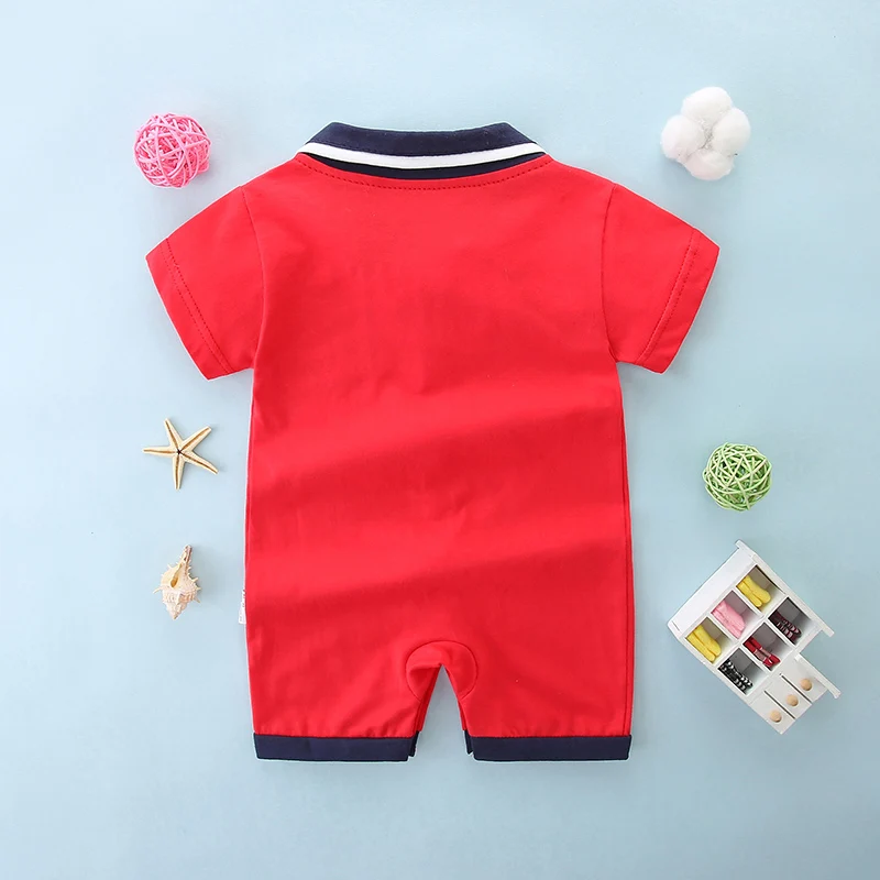 Short-Sleeved Summer Jumpsuit for Baby Boy, Pure Cotton Crawling Clothes for Newborn