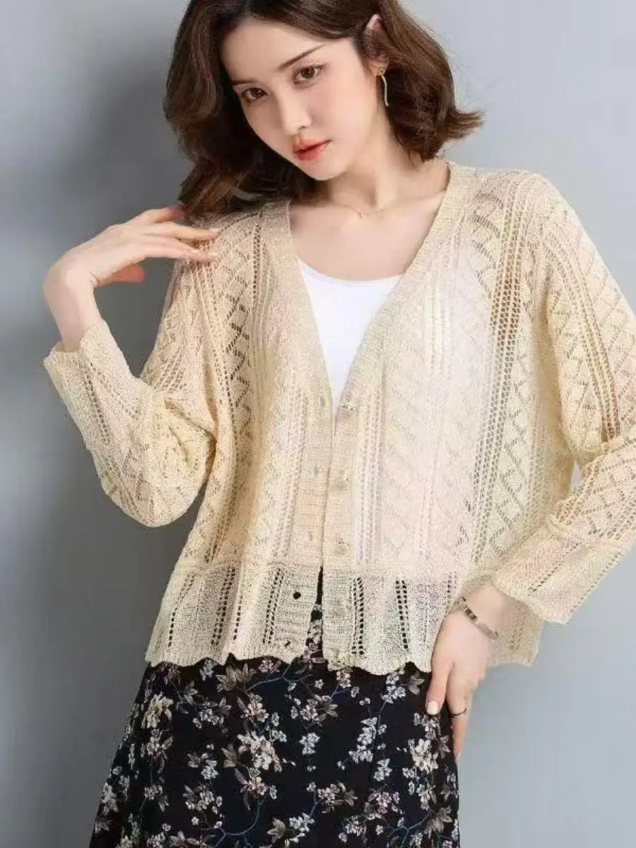 cardiga-feminino-vazado-de-trico-leve-para-verao-xale-com-protecao-solar-saia-combinando-lenco-de-bolso-estilo-coreano