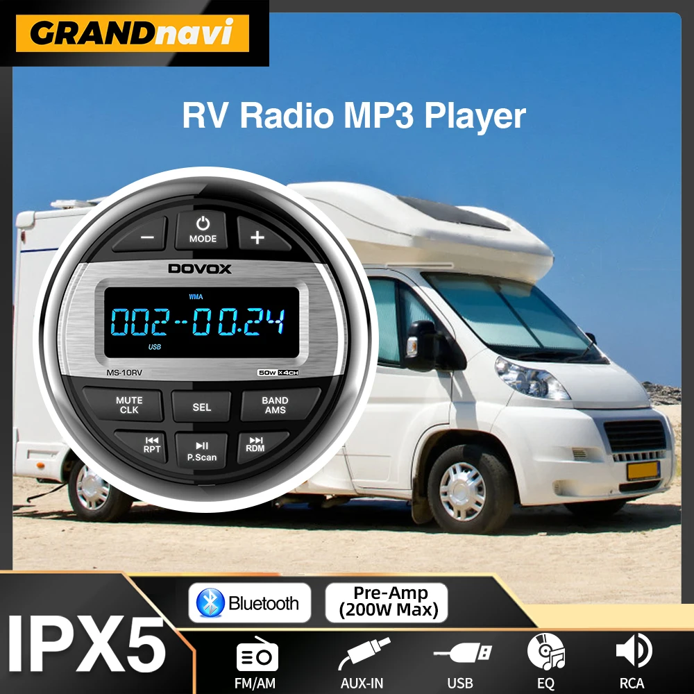 

RV Stereo Yacht Radio For Motor Home Gauge ATV UTV Cart Boat Marine Motorcycle Waterproof Bluetooth FM AM Digital Media Player