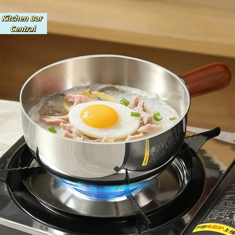 【Stainless Steel Milk Pot With Wooden Handle Compact Cooking Pot For Frying Eggs And Heating Milk Made Of Stainless S】