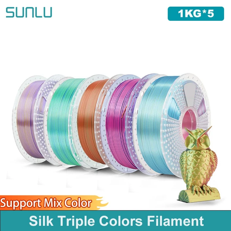 

SUNLU 5KG Silk PLA Plus Triple Colors Filament 1KG 1.75mm Pla+ Rabinbow Triple Colors Neatly Wound 3D Filament for 3D Printer