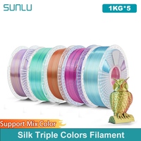 SUNLU 5KG Silk PLA Plus Triple Colors Filament 1KG 1.75mm Pla+ Rabinbow Triple  Colors Neatly Wound 3D Filament for 3D Printer
