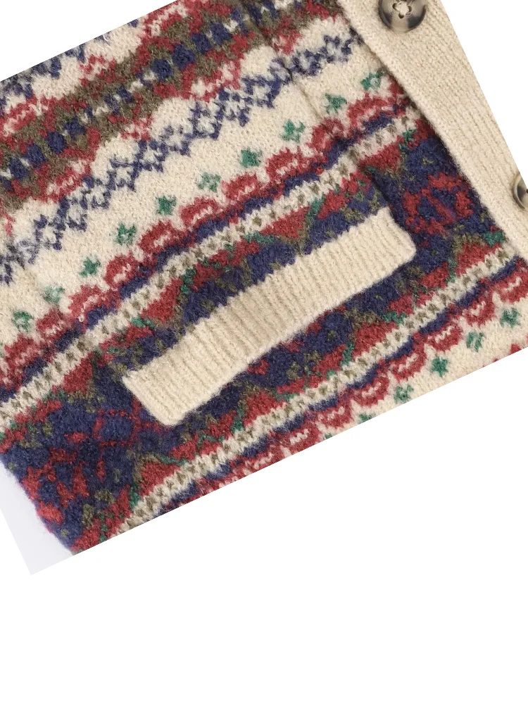 

HH Women Elegant Cardigans Turn-down Collar Cardigan Women Autumn Chic Single-Breasted Printed Long Sleeve Pockets Knitted Top