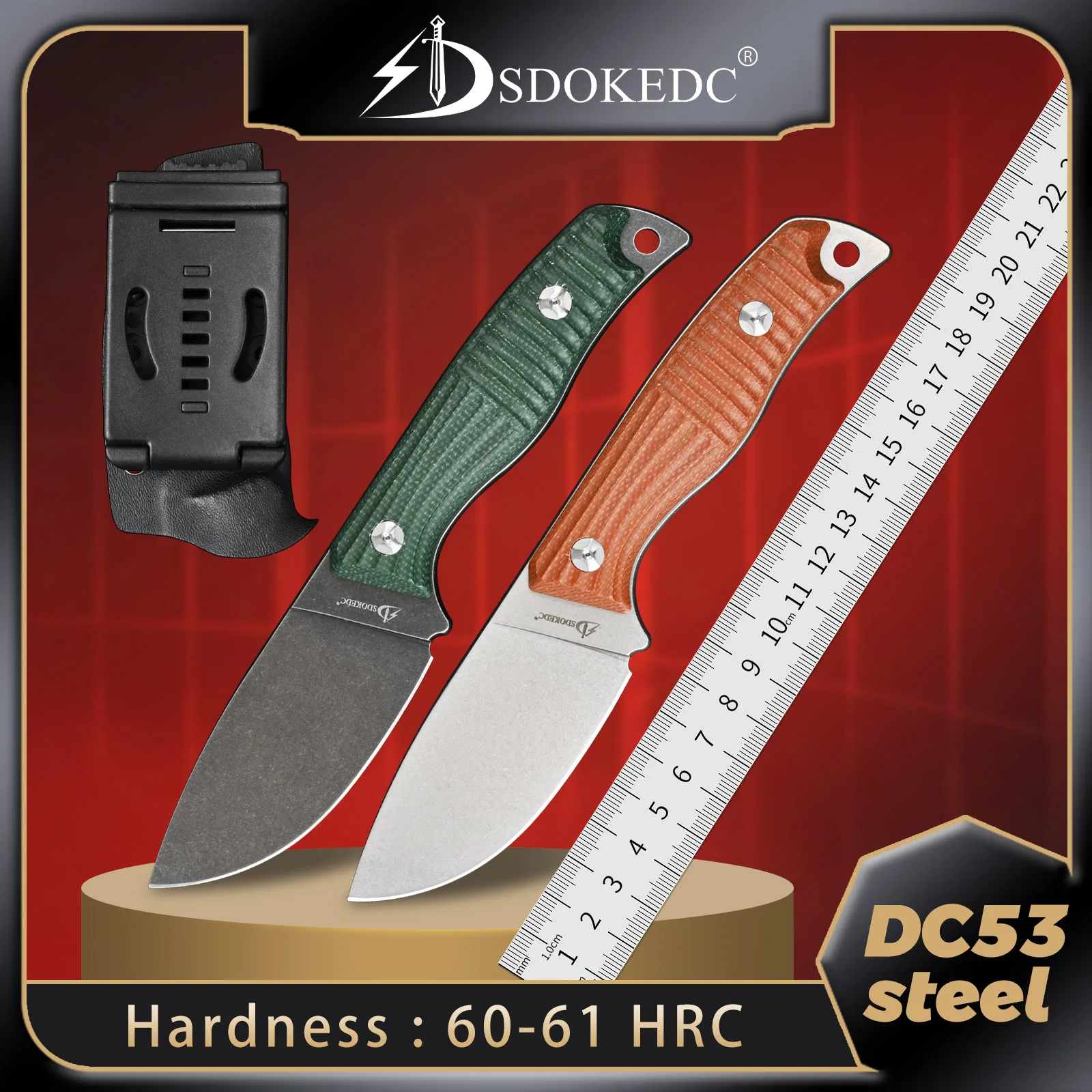 

SDOKEDC Knives Fixed Blade Knife DC53 Steel G10 Handle Kydex Sheath For Camping EDC Outdoor Survival