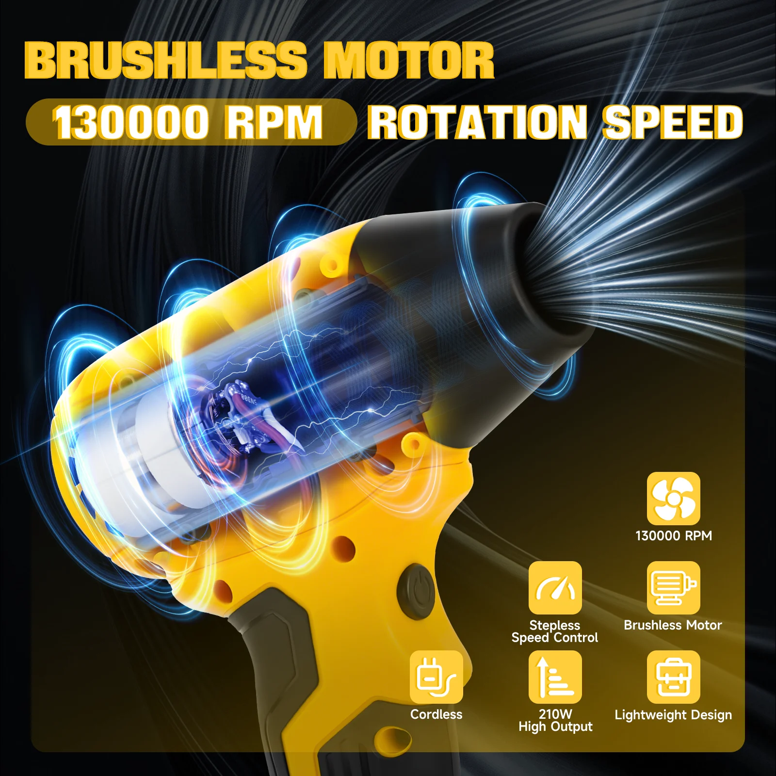 مروحة توربو لمنفاخ الهواء اللاسلكي 130000 منفاخ جاف صغير بدون فرش RPM لتغيير السرعة بدون خطوات لبطارية ديوالت 20 فولت (بدون بطارية)