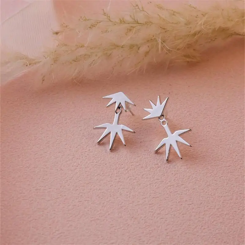 1-Pair Fashion Metal Irregular Fan Maple Leaf Earrings Ear Jacket for Women 2024 New Daily Party Earrings Double Wear Method