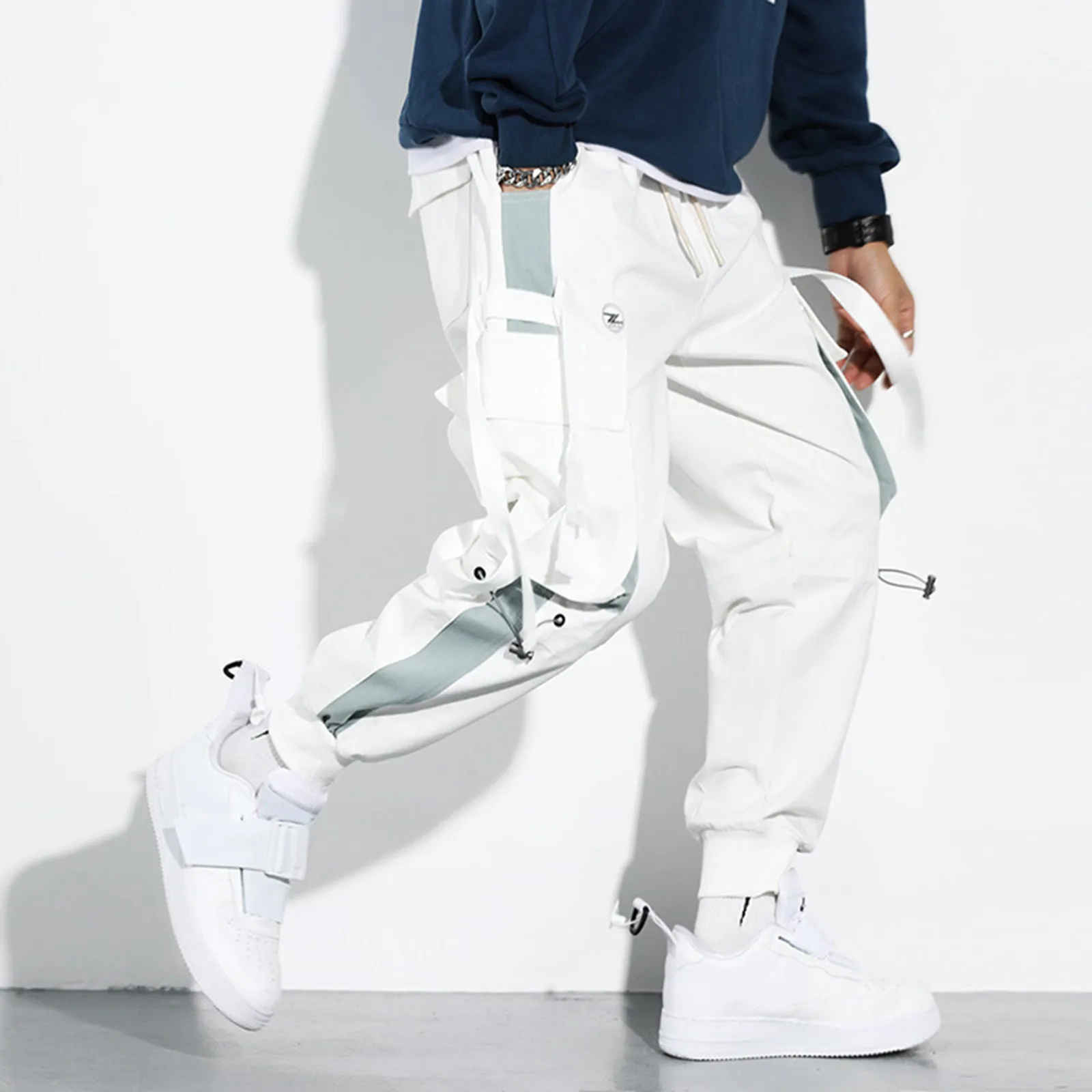 Cargo Harlem Pants Men'S long Trousers y2k belt Sweatpants Male Oversize Hip Pop pantalones male Drawstring Streewear 2024 pants