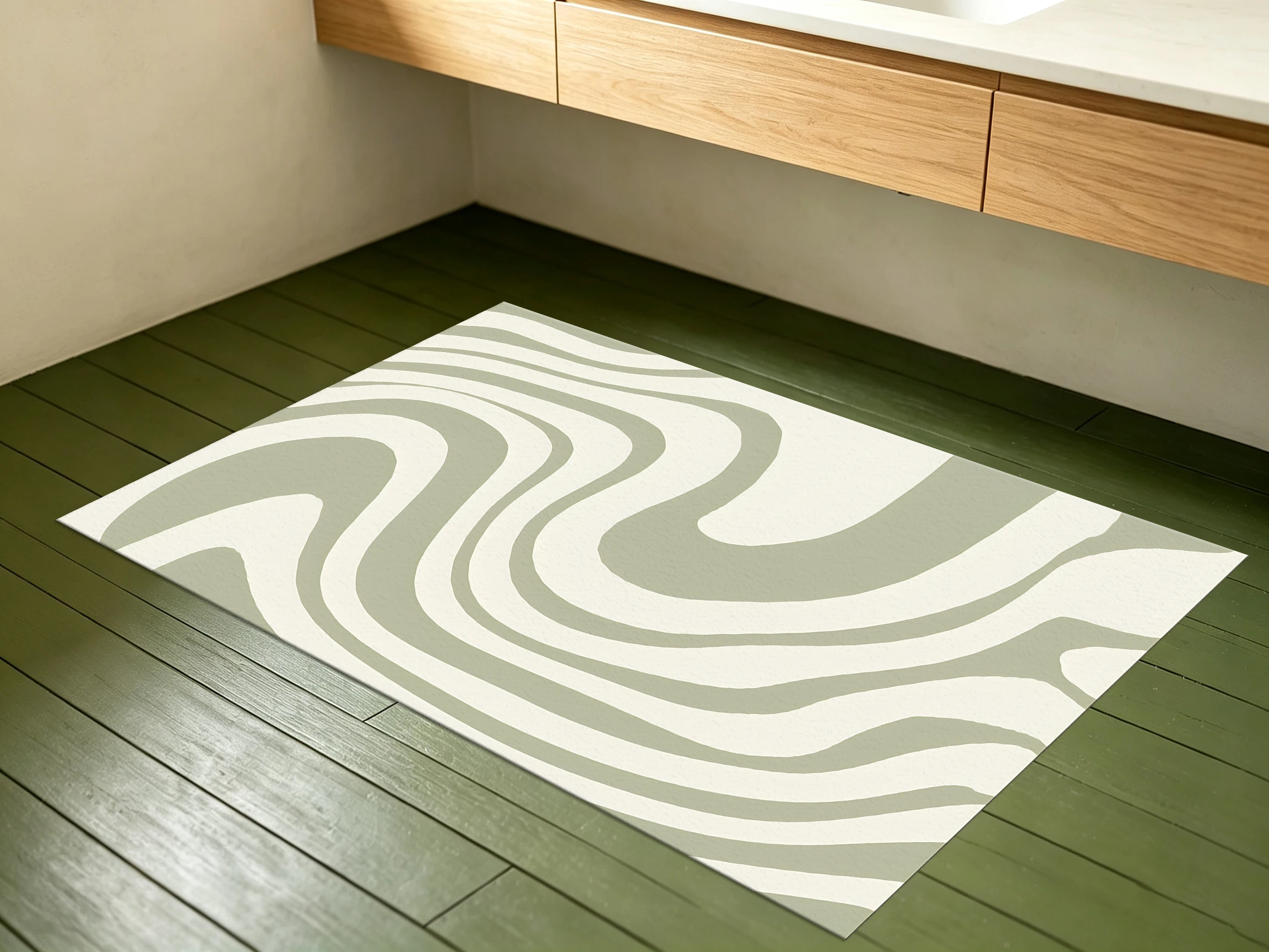 2D Large Carpet Light Green Milk White Flowing Wave Minimalist for Living Room Bedroom