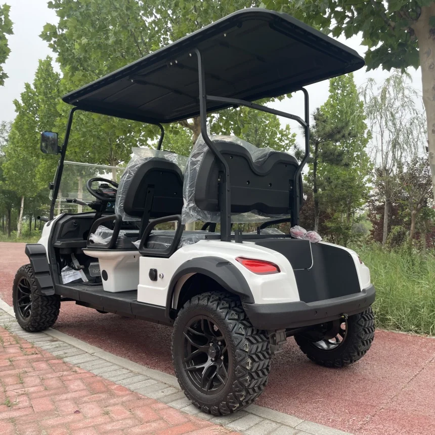 New Design Electric Golf Cart 48V Golf Cart Model E 4 Seat Upholstered Seat Disc Brake Front Bumper Rain Cover Electric Car