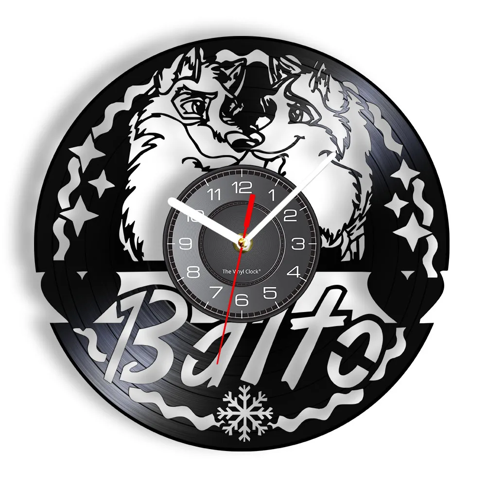 

Balto Sled Dog Vinyl Record Wall Clock For Living Room Jet Black Siberian Husky Puppy Home Decor Laser Cut Handicraft Art Clock