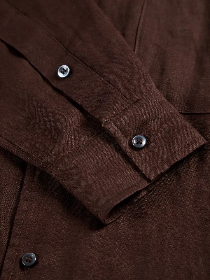 Men's Old Money Style 26S New 40s High Density Linen Stand Collar Plain Weave Draped Shirt
