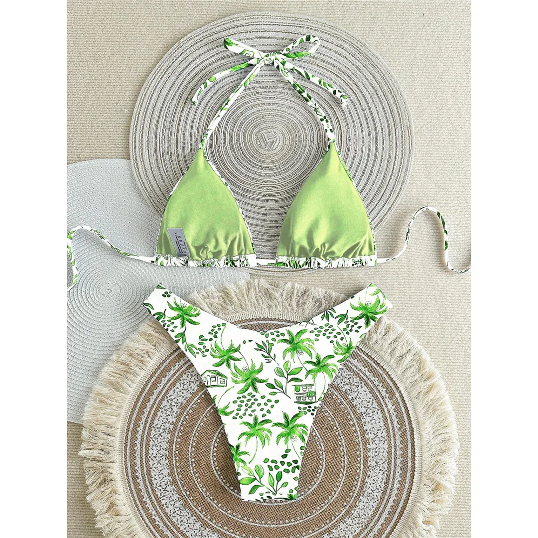 XS - L Neuer bedruckter Neckholder-Bikini, brasilianischer Bikini, Damen-Badeanzug, zweiteiliges Bikini-Set, Badeanzug für Damen, Badebekleidung, Badeanzug, Schwimmanzug V7173 – Detail 3