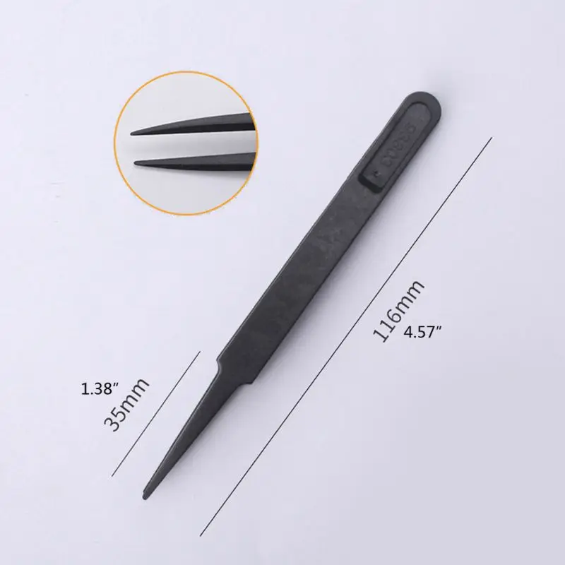 1 Set Precision Plastic Tweezers Anti Static Black Carbon Fiber DIY Repair Nippers Kit for Electronics Phones Repairing