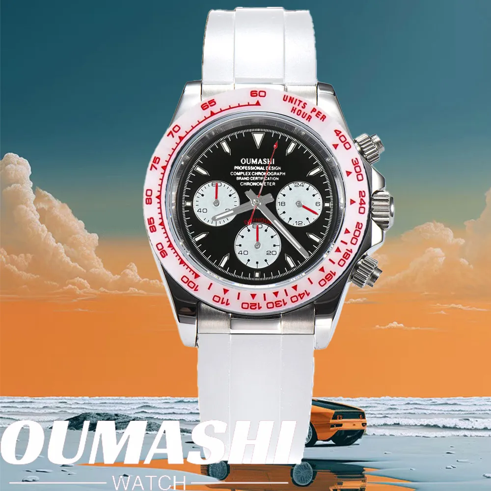 

Business 39mm Quartz Watch Men's Chronograph Sapphire Crystal VK63 Movement White ceramic bezel stainless steel men's VK63 watch