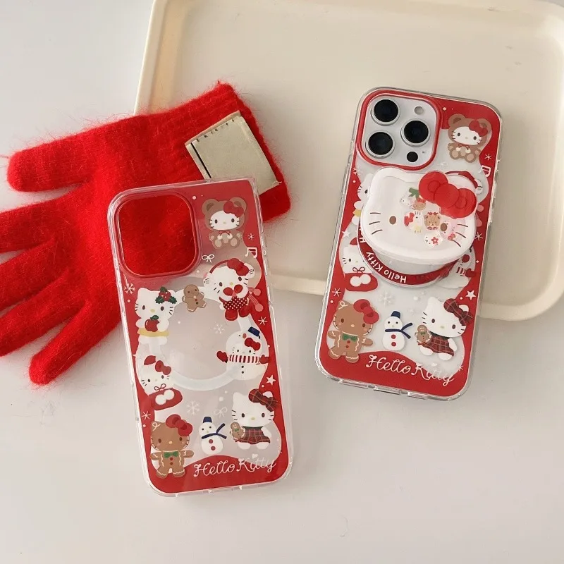 

Kawaii Hello Kitty Magnetic Phone Case Anime Phone Holder Suitable for Apple 13/14/15/16/17/pro/promax Earthquake-proof New