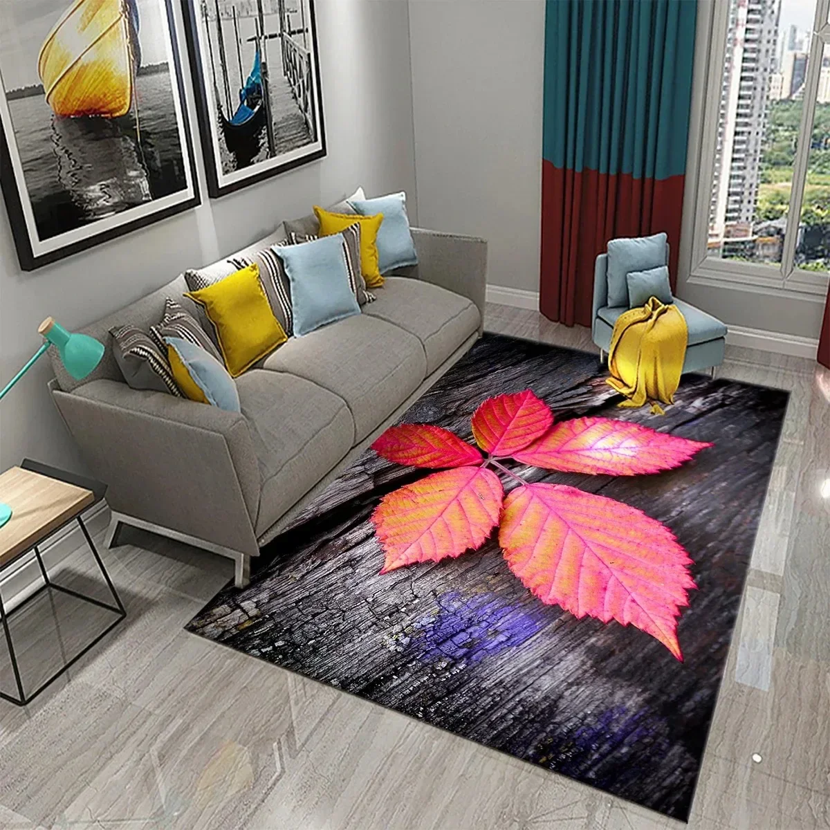 

Colorful Leaves Carpet Modern Kitchen Bathroom Non-Slip Mat Home Entrance Doormat Maple Leaves Bedroom Living Room Floor Carpet
