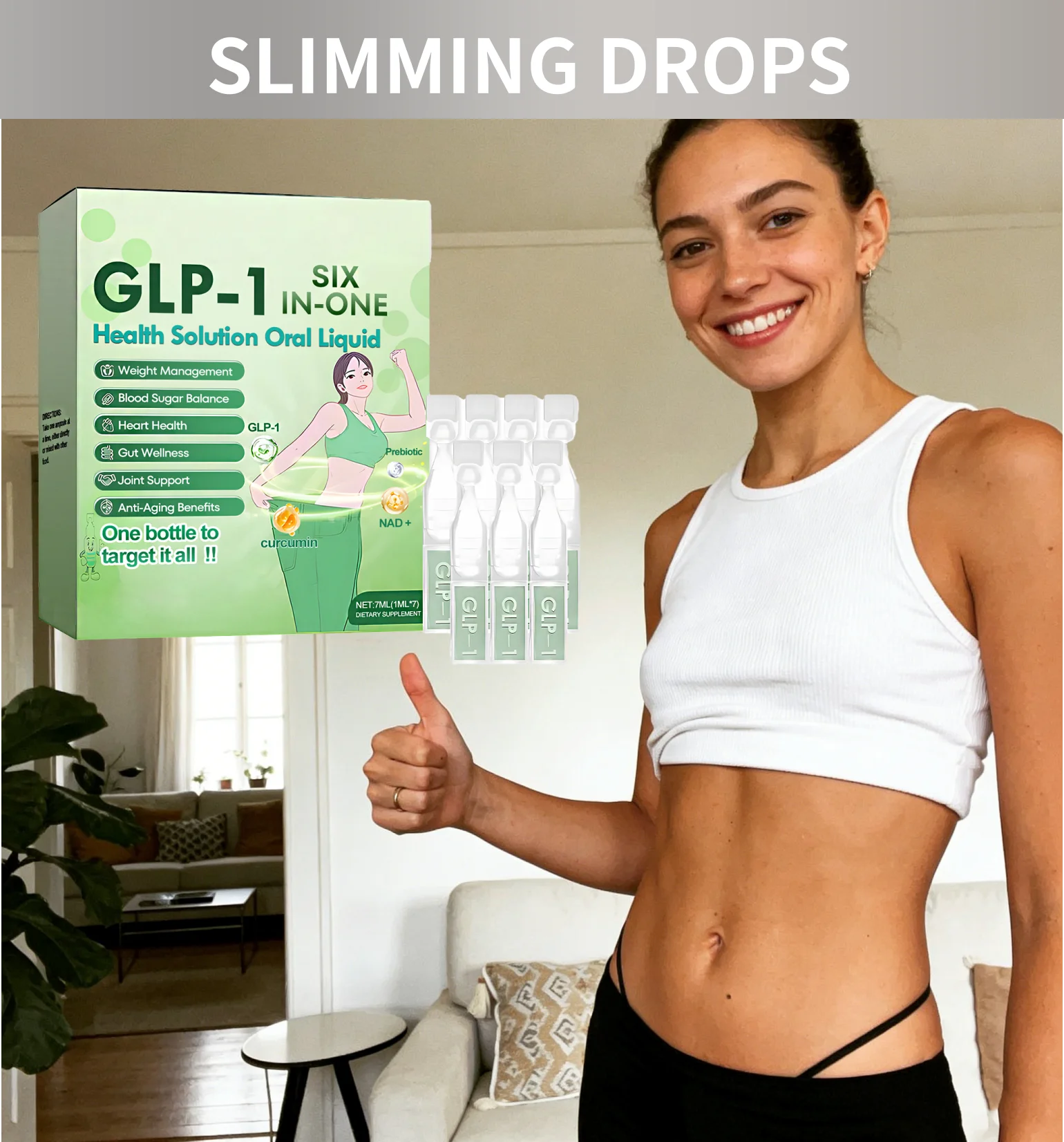 Suplemento Líquido de GLP-1, Gotas Naturales de GLP-1 para Adelgazar, Suplemento para la Salud Digestiva del Intestino, Productos para el Cuidado Corporal