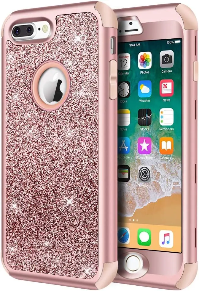 

Heavy Duty Glitter Case for iPhone 8 Plus and 7 Plus, Shockproof Hybrid Cover in Rose Gold