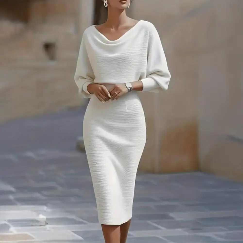 

Элегантное женское платье с воротником-хомутом, облегающее, для работы, с рукавами 3/4 «летучая мышь», эластичное, офисное, для церкви, платье-карандаш, для торжественных мероприятий и вечеринок